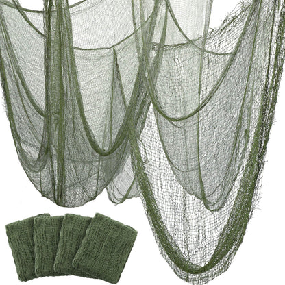 HunnmingRe 4 Pcs Halloween Creepy Cloth Moss Green 30 x 72 Inch Halloween Spooky Scary Gauze Decor Hanging Fabric Cloth for Holiday Party Decorations Indoor Outdoor Wall Windows