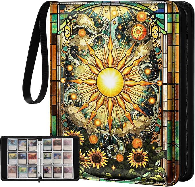 for 9 Pocket Card Binder for MTG, TCG, Game Cards Holds 900 Cards - Large Capacity Trading Card Collection Album Folder with Zipper for Men Boys Teens Sun Design for Sports Card