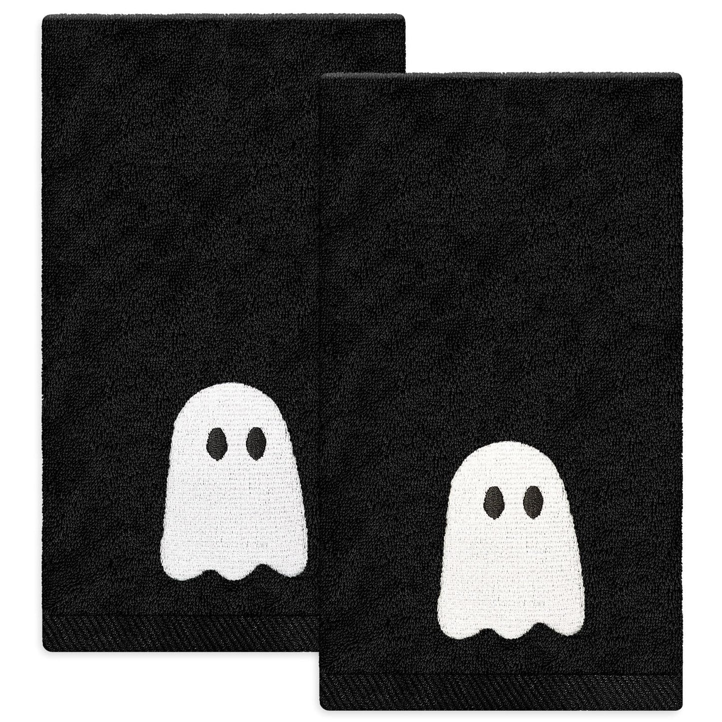 JarThenaAMCS 2 Pack Halloween Hand Towels Embroidered Black White Ghost Cotton Dish Towel for Bathroom Hand Drying Kitchen Cleaning Towel Gift Set, 29.5 x 13.7 Inch