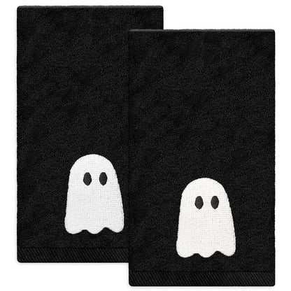 JarThenaAMCS 2 Pack Halloween Hand Towels Embroidered Black White Ghost Cotton Dish Towel for Bathroom Hand Drying Kitchen Cleaning Towel Gift Set, 29.5 x 13.7 Inch