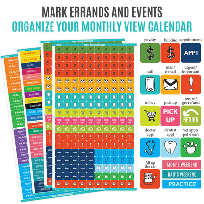 Mirida Planner Stickers - 1900+ Mom Calendar Icons, Variety Pack - Household Chores, Budget, Kids’ School Events, Daily Errands for Adults Organizer