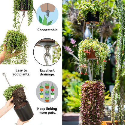 SkyPots — Three Pack, Pot Hanger Kits + Accessories - Hang and Connect Your Clay Pots, Stainless Steel - Indoor Outdoor - Connectable Hanging Planter Vertical Garden w/Drainage for Healthy Plants