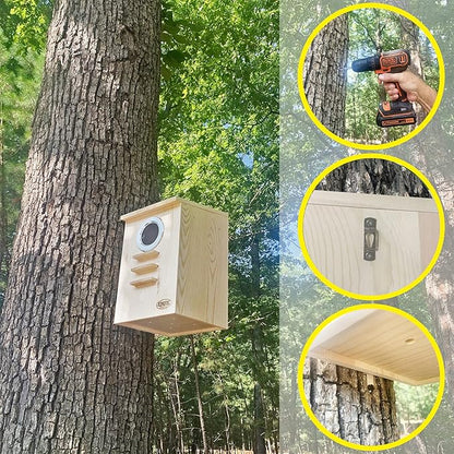 Squirrel Nest Box - Cage Attachment, Hinged Lid, Perching Ledge - for Squirrels, Sugar Glider, Rat, Finch, Parakeet, Lovebird, Canary, Cockatiel, Other Birds & Small Pets