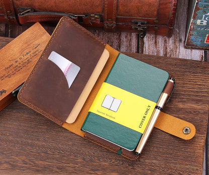 Fasjosma Leather Journal Cover for 3.5"x5.5" Hardcover Notebook, Rustic Handmade Leather Notebook Cover Compatible with Moleskine, Pocket-Sized Hardcover Notebook, Brown