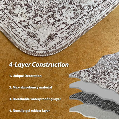 nunubaby Washable Pee Pads for Dogs, Stylish, Non-Slip and Leak-Proof Pee Pads. Reusable Potty Pads for Dogs for Crates and Floors.(Brown/Geo,54" x54" )