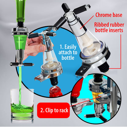 4-Bottle Liquor Dispenser, Wall Mounted Alcohol Dispenser, Spring-Loaded Upside Down Wine Beer Spirit Drink Dispenser Beverage Bottle Stand Optic Holder Rack for Home Bar KTV Night Club