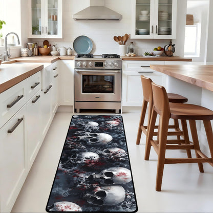 Decorative Laundry Room Floor Mat Skull Non-Slip Washable Farmhouse Kitchen Rug 48"x20" Halloween Rugs