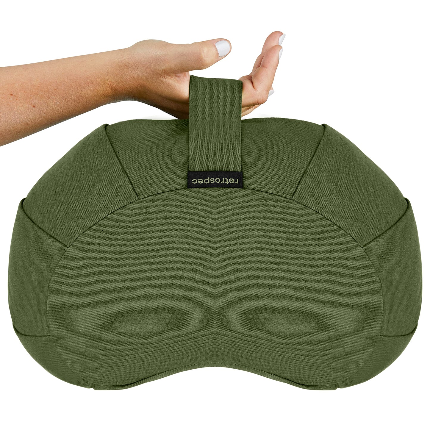 Retrospec Sedona Zafu Meditation Cushion With Buckwheat Hull Fill - Adjustable Yoga & Pilates Support Pillow - 17in Crescent Cotton Cover With Handle