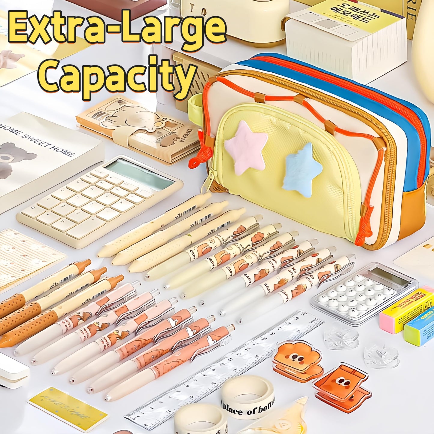 UIVXXUD Portable Multi-Layer Kawaii Star Pencil Case Organizer - Large Capacity Pencil Case with Compartments - Cute Pencil Pouch Functional Bag (Purple)