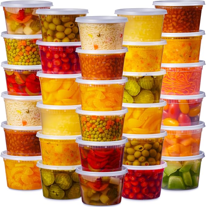 48 Pack Plastic Deli Containers with Lids (16, 32 oz 24 Each) - Food Storage Containers with Lids - Clear Disposable Meal Prep Containers, BPA Free, Stackable, Leakproof, Microwave and Freezer Safe