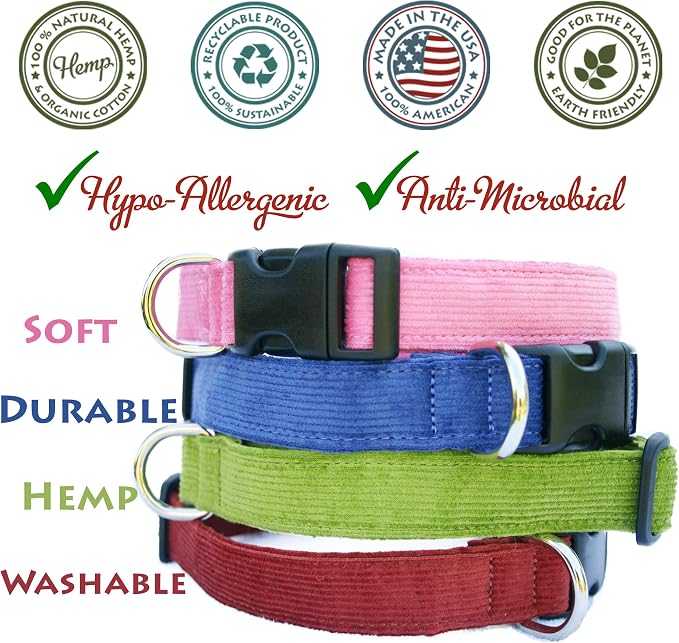 Hemp Corduroy Dog Collar - No Pattern (3/4" Medium, Plum)