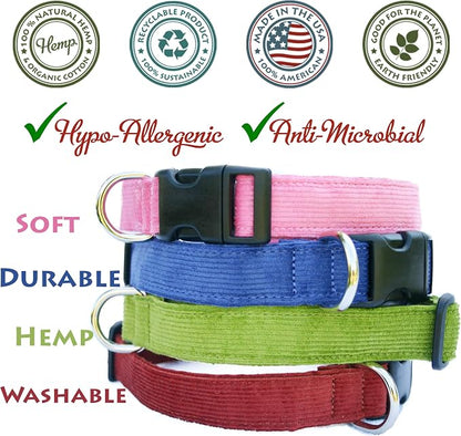 Hemp Corduroy Dog Collar - No Pattern (3/4" Medium, Plum)