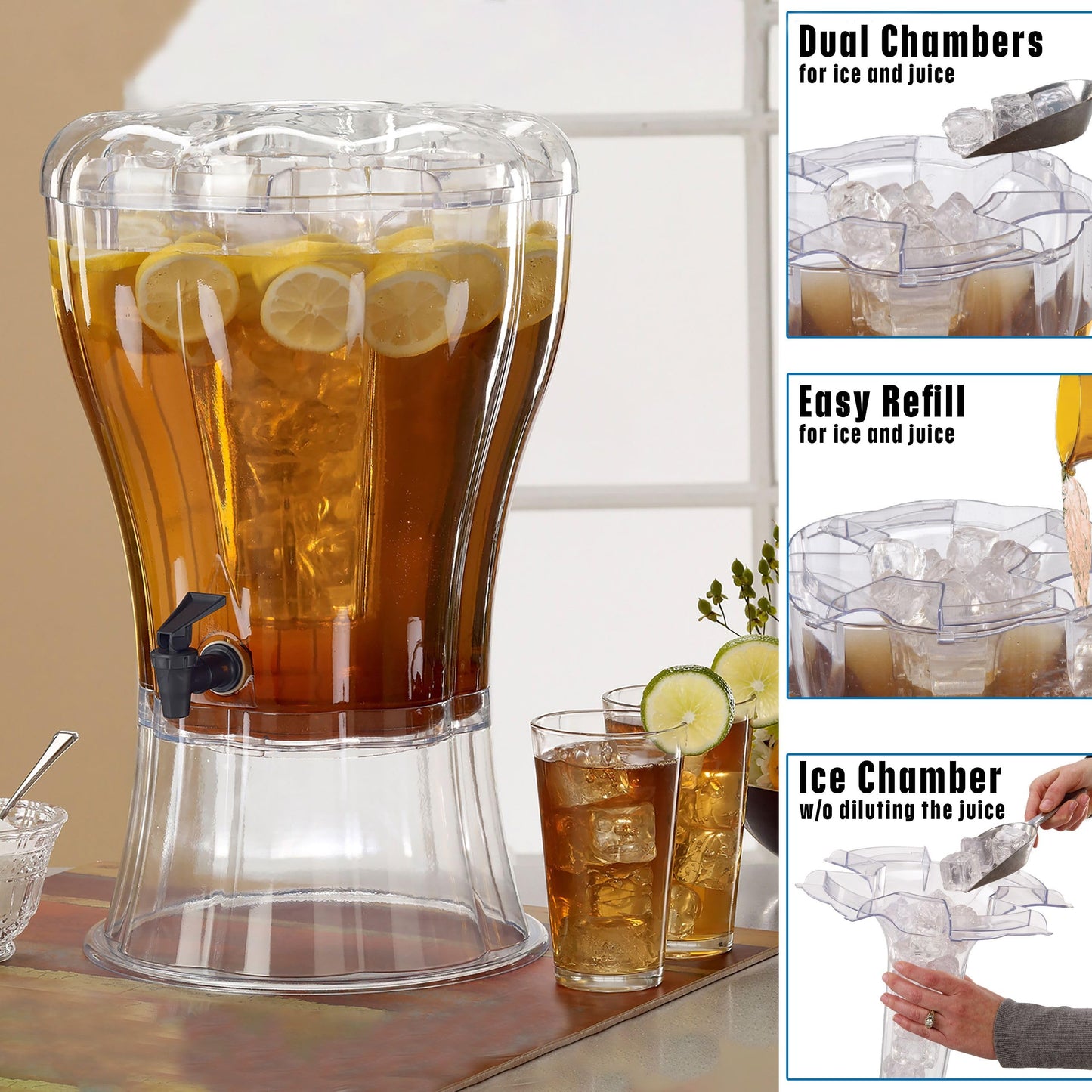 Buddeez 3.5 Gallon Beverage Dispenser with Stand - BPA-Free Tritan Drink Dispenser with Spigot, Ice Cone & Chalkboard Label for Parties, Weddings and Events