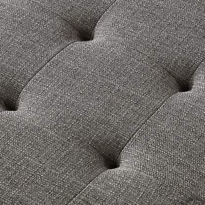 24KF Large Rectangular Upholstered Tufted Linen Fabric Ottoman Bench, Padded Bench with Solid Wood Shelf-Granite