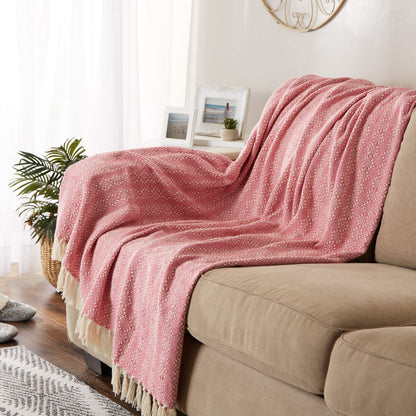DII Diamond Stitch Woven Throw, Organic Modern, 50 x 60, Rose