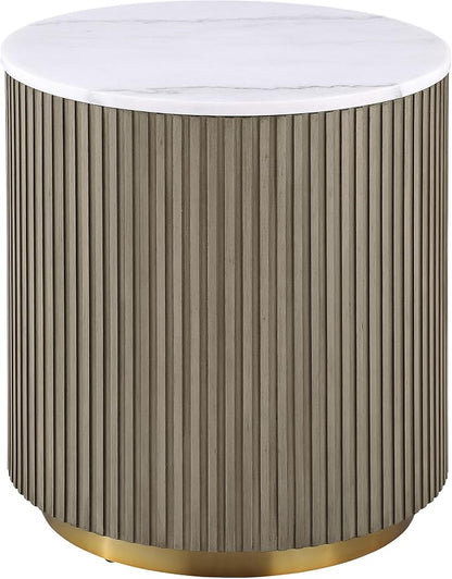 Coaster Home Furnishings - Jason - Wood and Metal - 2-Piece Coffee Table Set with Marble Tops, Reeded Drum Bases, and Gold Ring Accents - Living Room - Greige and White Marble - 711418-S2