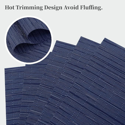 Leetaltree Blue Placemats Set of 8 - Heat Resistant Non-Slip Place mats for Dining Table, Washable Durable PVC Vinyl Woven Table Mats（Blue, 8）