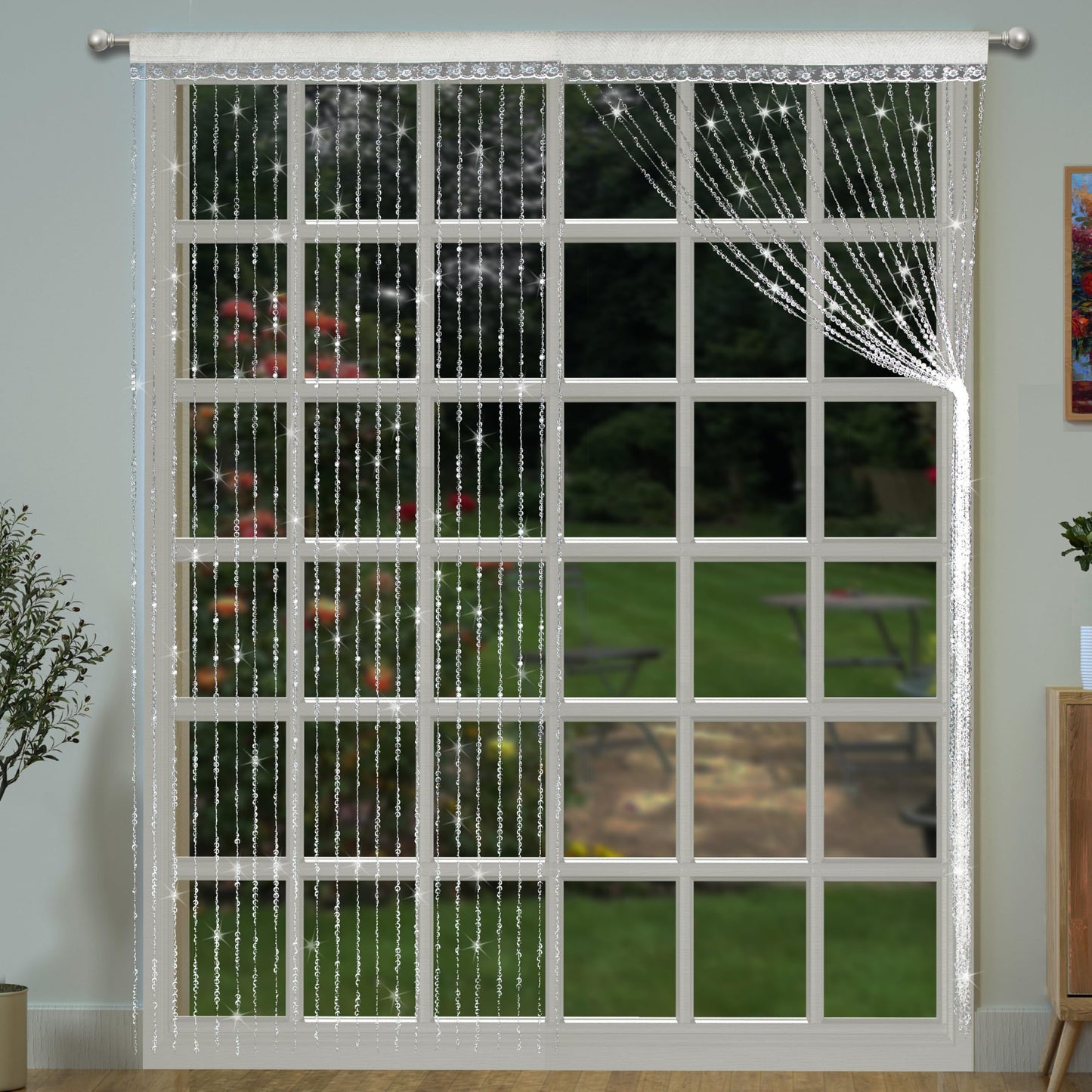 YaoYue Crystal Beaded Curtain Door Curtain 36 x 79 Inches 22 Strands Acrylic Hanging Door Beads Room Divider for Doorway Window Living Room Bedroom Wall Closet Home Decor (White,1 Panel)