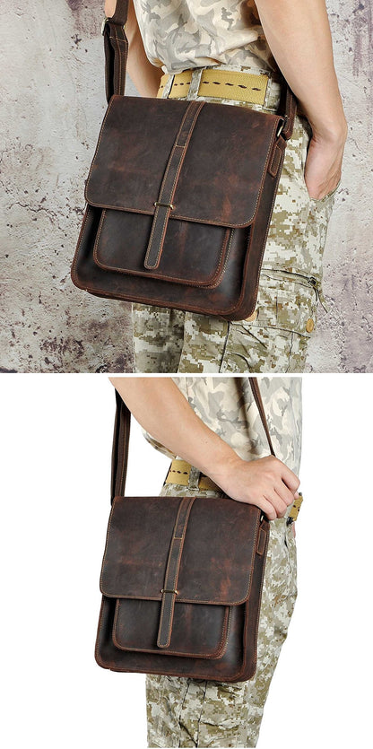 Le'aokuu Mens Genuine Leather Messenger Shoulder Sling Satchel Bag Cross Body