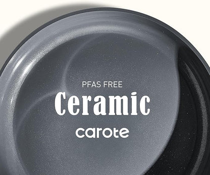 CAROTE Ceramic Cookwar Set, Pots and Pan Set Non Stick 18 Piece, Cookware Set Kitchen Cooking Set Non Toxic, PFAS PTFE Free, Blue