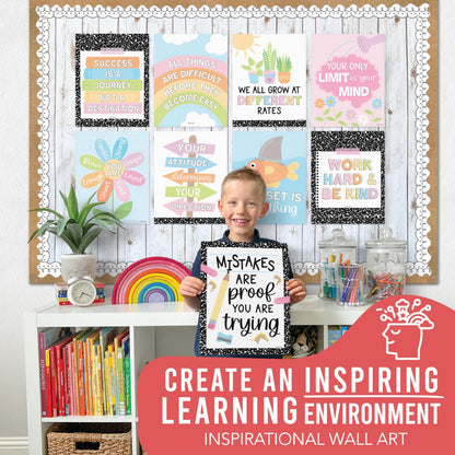 Hadley Designs Motivational Poster for Classroom Decor - 9 Growth Mindset Classroom Posters Elementary, Inspirational Wall Decor Middle School, Teacher Must Haves, Pastel Bulletin Board Decorations