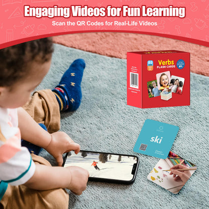 ALSOLIFE 80 Verb Cards Speech Therapy, Videos for Fun Learning, Sturdy and Durable Action Verbs Flash Cards for Kids, Speech Therapy Materials for Autism Non Verbal Autistic Kids Ages 4-8
