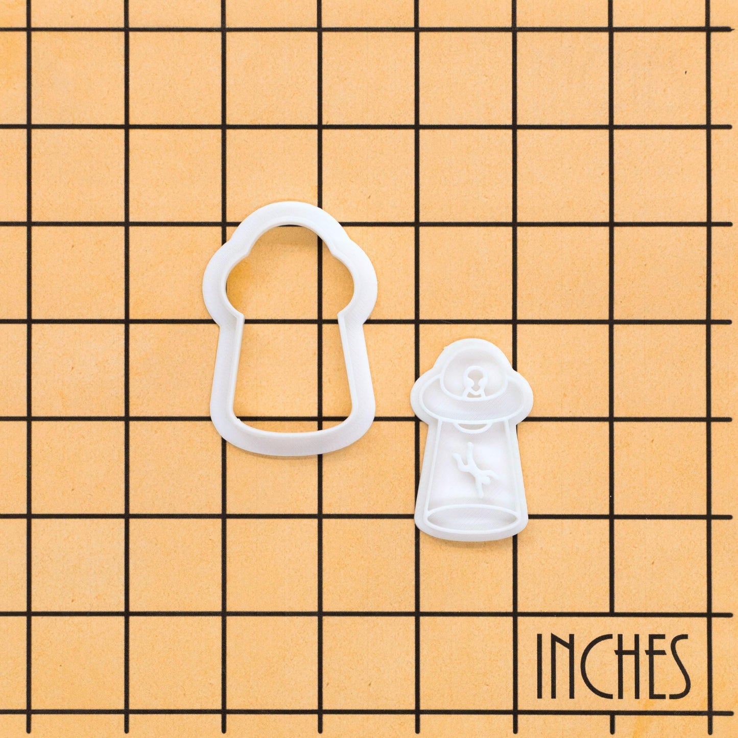 BAKERLOGY UFO Abduct Man Mini Cookie Cutter and Stamp Set – Alien Spaceship Biscuit Cutter Fondant Embosser for Sci-Fi Baking, Halloween Cupcake Toppers, Abduction Dessert Decoration Tool