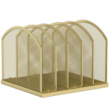 Gawerk 5-Section Vertical Desktop Organizer, 5-Section Mesh File Folder Stand Sorter for Office Home Classroom Organization (1, Gold)