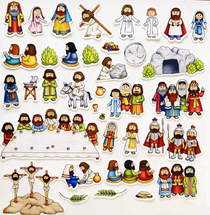 Easter Deluxe Felt Set Bible Flannel Board Stories 42 Pieces +Lesson + Activity Pages Story Jesus He Has Risen Made in the USA of Domestic Felt and Imported Ink Crucifixion Resurrection Last Supper