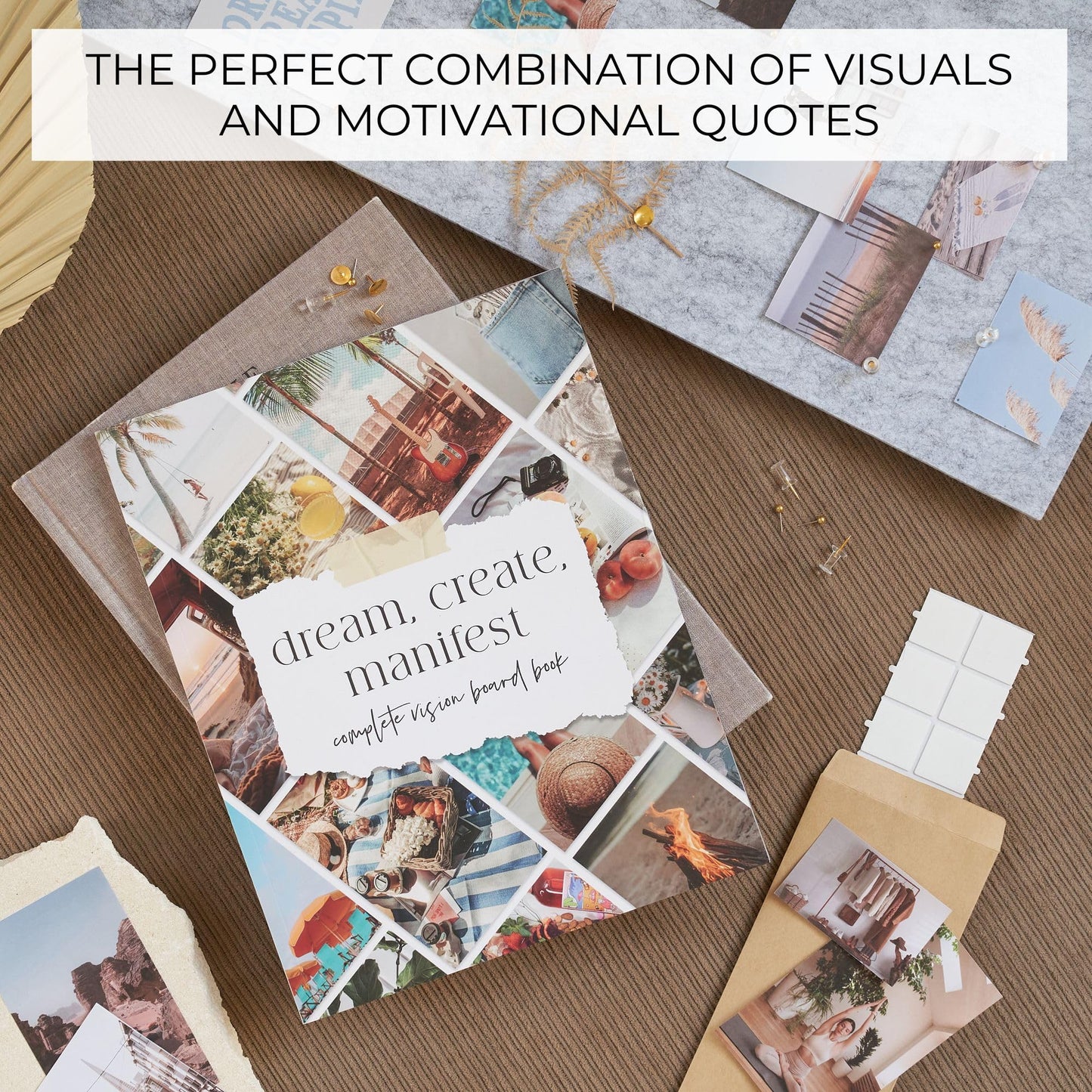 Inspirational Vision Board Kit – Complete Set with Vision Board Book & Felt Board, Motivational Pictures & Quotes to Map Your Goals & Dreams - The Perfect Supplies to Visualize Goal Setting & Success