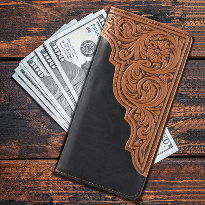 Montana West Western Wallet for Men Long Bifold Wallet with Card Slots RFID Blocking Cowboy Vintage Checkbook Wallet Gift for Men