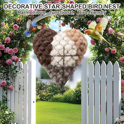 Handmade Fiber Bird Nesting Heart, Refillable Birds Haven 1 Heart Shape Hummingbird Nesting and 2 Bags of Nest Materials, Winter Fowl Gifts Animal Hummingbirds Lovers Home Garden Yard