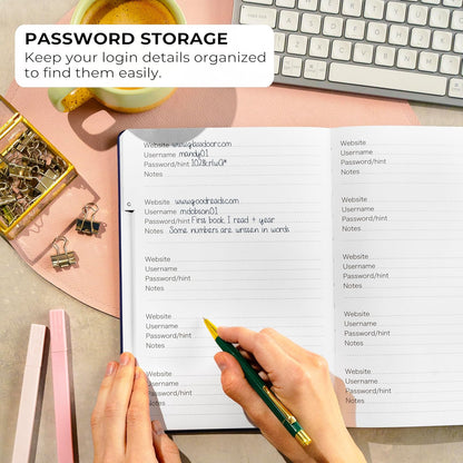 Clever Fox Password Book with alphabetical tabs. Internet Address Organizer Logbook. Large Password Keeper for Website Logins (Dark Blue)
