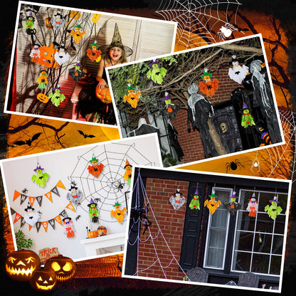 Zomiboo 9 Pack Halloween Decoration Hanging Ghost Pumpkins Decorations Tree Scary Pumpkin Witch Spider Bat Straw Windsock Pendant for Patio Lawn Garden Spooky Party
