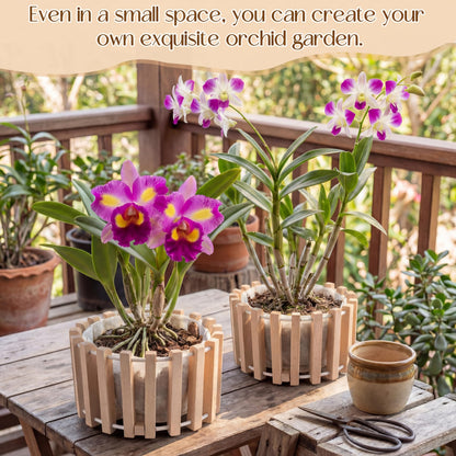 Yiyiring 2 Pcs Hanging Orchid Pots with Holes, Wooden Orchid Planter with Hangers, 8 & 10 Inch Rustic Specialist Pots for Vanda Oncidium Cattleya, Solid Beech Wood Slatted Basket