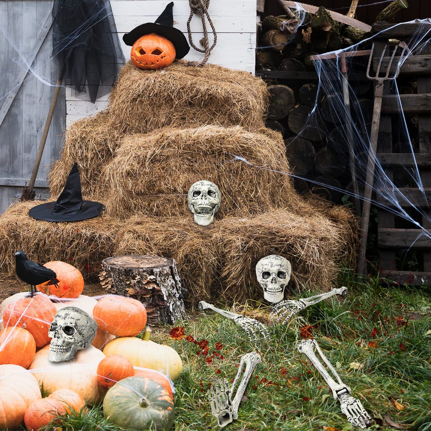 Leyndo 5 Set Realistic Skeleton Coming Out of the Ground Halloween Groundbreaking Stakes Decoration, Moveable Skeleton Skull, Arms, Legs & Feet for Outdoor Yard, Garden, Graveyard Halloween Decor