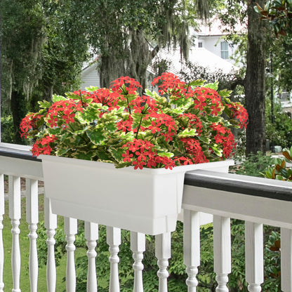 Railing Planter Box 2-Pack - 20.75-Inch Flower Boxes with Removable Drainage Inserts - 6-Gallon Outdoor Planters for Porch, Deck, or Balcony Decor, Fits Rail 3” - 4” by Pure Garden (White)