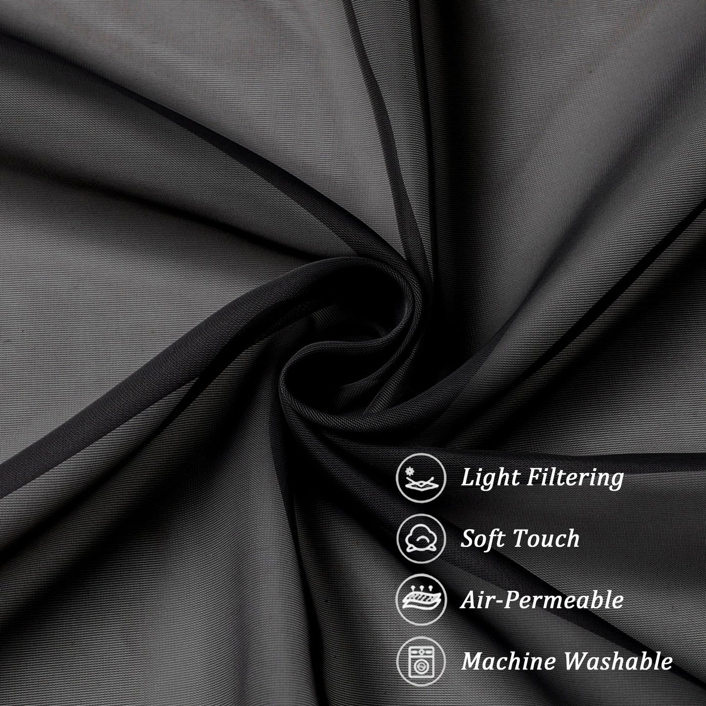 Chyhomenyc Black Sheer Scarf Valances for Windows 216 Inch Extra Long, Window Scarf Drapes Rod Pocket Backdrop for Wedding Arch Draping/Party/Canopy Bed/Living Room, 2PC, 18 Feet Length