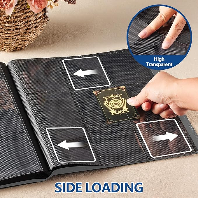 Card Binder, EDUDIIU 9 Pockets Premium Trading Card Binders, Cards Collection Binder Album, Side Loading Yugioh Holder Book for Sport, Football, Baseball Collector - Grey