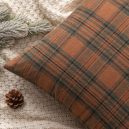 MIULEE Fall Set of 2 Scottish Tartan Plaid Throw Pillow Covers Farmhouse Classic Decorative Outdoor Square Cushion Cases for Halloween Thanksgiving Decor Sofa Couch 20x20 Inch, Orange and Green