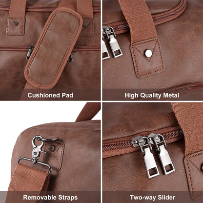 Leather Travel Bag with Shoe Pouch,Weekender Overnight Bag Waterproof Leather Large Carry On Bag Travel Tote Duffel Bag for Men or Women-Brown