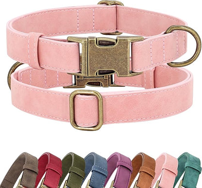Didog Soft PU Leather Dog Collar, Stylish Quick Released Dog Collars for Small Dogs, Easy Clean Adjustable Pet Collar for Daily Walking, Pink, S Fit 10-15" Neck