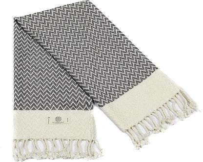Madamelique Exclusive Hand Towels Set of 2-18 x 40 Inches - Decorative Bathroom Peshtemal Towel for Hand, Face, Hair, Yoga, Tea, Dishcloth, Kitchen and Bath - 100% Pure Cotton (Vintage Gray)