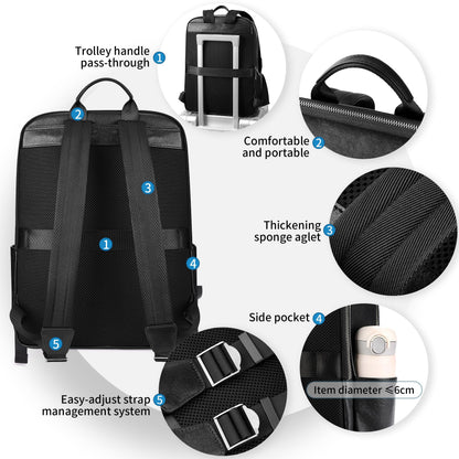 Colins Keirs Large Black Leather Backpack for Men, Minimalist Luxury Executive Computer Backpack for Men, 17.3 Inch Genuine Leather Laptop Backpack for Travel Work Business