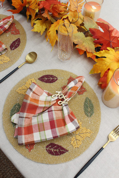 COTTON CRAFT Harvest Plaid Cloth Napkin - Set of 12 Pure Cotton Dinner Napkins - Everyday Fall Halloween Thanksgiving Holiday Party Table Napkin Gift - Reusable Napkin - 17x17 - Rust Orange Multi