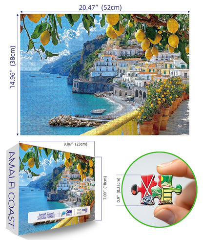 MINIWAN 500 Piece Amalfi Coast Puzzle, Premium Jigsaw Puzzle for Adults, Rustic Style, 23 x 15 Inches