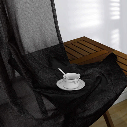 KOUFALL Black Curtains 96 Inches Long for Office,Light Filtering Linen Sheer Curtains for Living Room 96 Inch Length