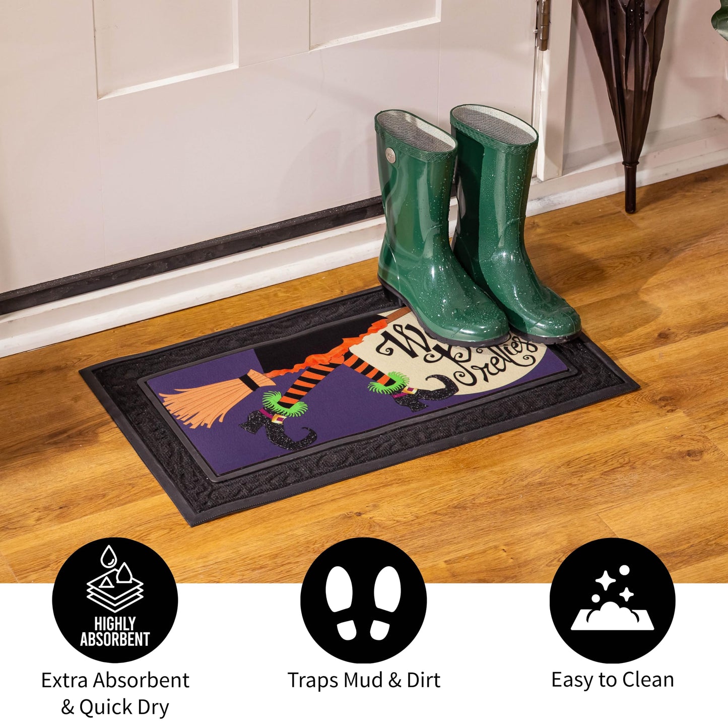 Evergreen Sassafras Fall Christmas Holiday Doormat Insert Bundle & Tray Set of 5, Interchangeable Entrance Door mats Indoor and Outdoor Welcome Mat 30 x 18 Tray Non Slip Backing Low Profile