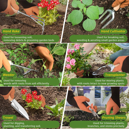 22Pcs Gardening Tools Set for Women Heavy Duty Garden Hand Tool Kit Birthday Gifts for Mom Her Wife Grandma Beginner Gardening Accessories with Tote Bag/Shovel/Repotting Mat/Plant Labels/Gloves-Black