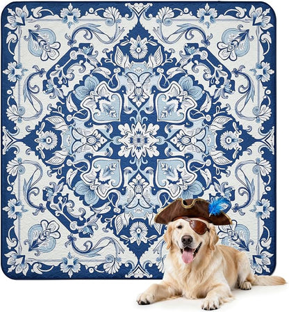 FXW Washable Pee Pads for Dogs, Puppy Pads with Super Absorbent, Specifically Designed for Rollick/Homeplus 24inch 8 Panels Dog Playpen, 63" Square, Mandala Blue, 1 Pack